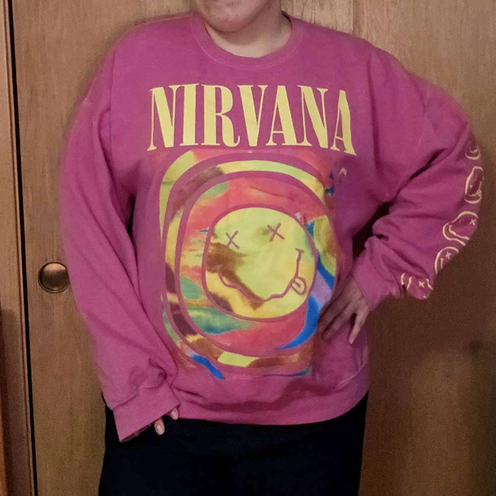 Urban Outfitters Pink Nirvana Crew Neck Sweater XXL Oversized